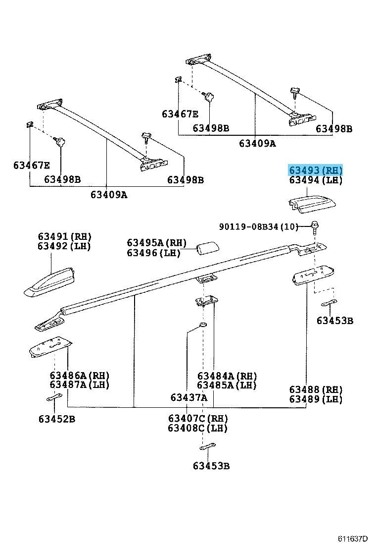 TOYOTA LAND CRUISER UZJ100 02-07 Genuine Roof Rack Leg Cover Rear RH 63493-60070
