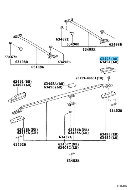 TOYOTA LAND CRUISER UZJ100 02-07 Genuine Roof Rack Leg Cover Rear RH 63493-60070