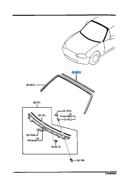 MAZDA MIATA NA NB 99-05 Genuine Front Window Molding Protector DX50-50-6B1 OEM