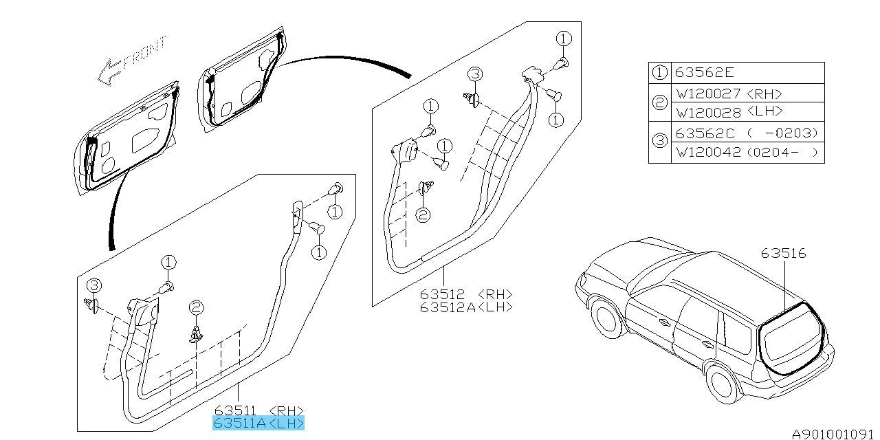 SUBARU FORESTER SG5 2003-2008 Genuine Front Door Weather Strip LH 63511SA010 OEM