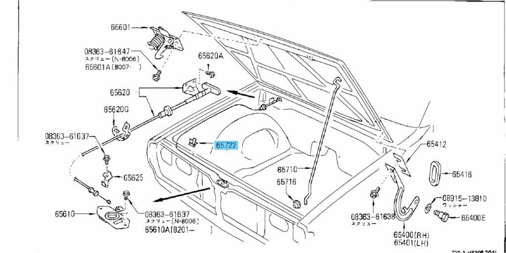 NISSAN PICKUP 720 1980-1986 Genuine Bonnet Hood Rod Clamp 6551455W00 OEM