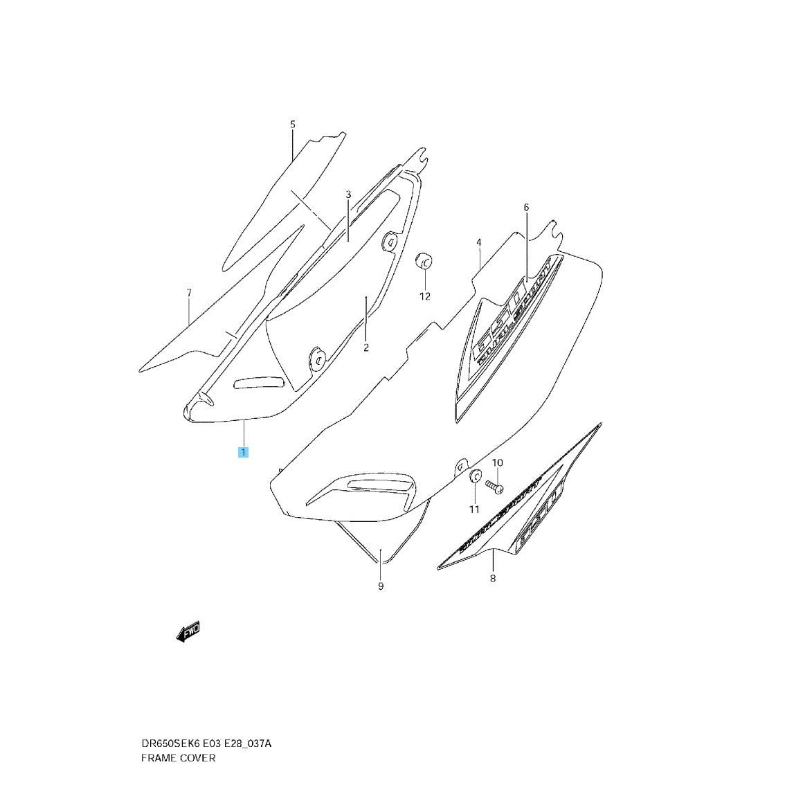 SUZUKI DR650SE '00-01 '08-09 2011 2017 2019 '22-23 Genuine Frame Cover RH BLACK