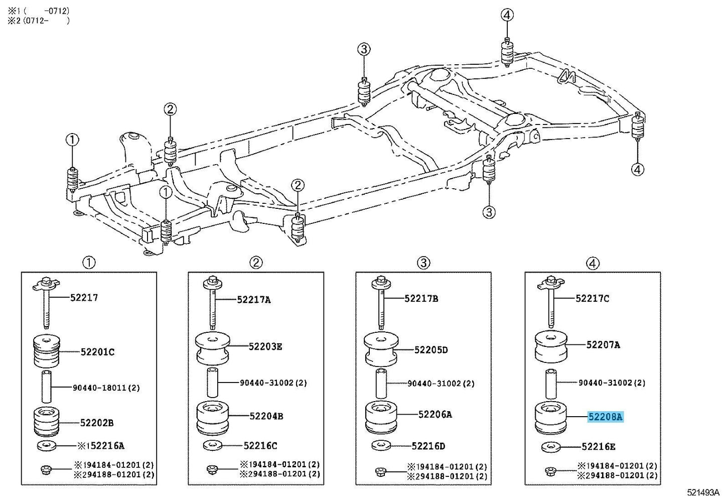 TOYOTA LAND CRUISER PRADO GRJ120 03-09 Genuine No.4 Lower Cab Mounting x2 set RL