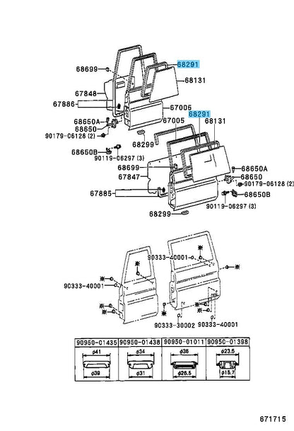 TOYOTA LAND CRUISER 70 Genuine Back Door Glass Weatherstrip RH & LH Set OEM
