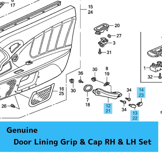 HONDA S2000 AP1 AP2 '00-09 Genuine Door Lining Grip & Cap Set RH & LH Set BLACK