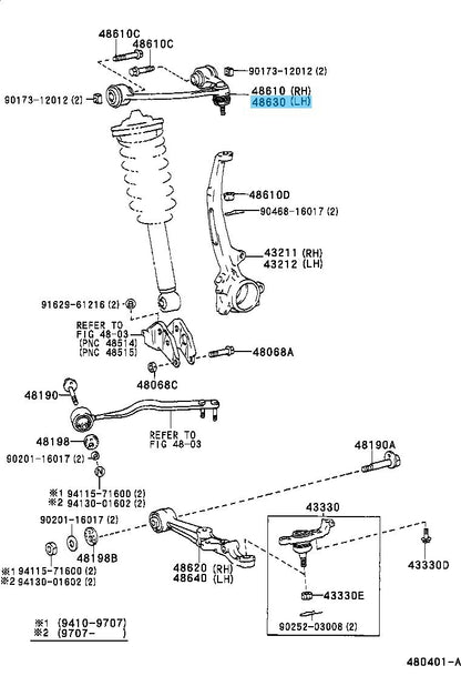 LEXUS LS400 UCF20 95-00 Genuine Front Suspension Upper Arm LH 48630-59015 OEM