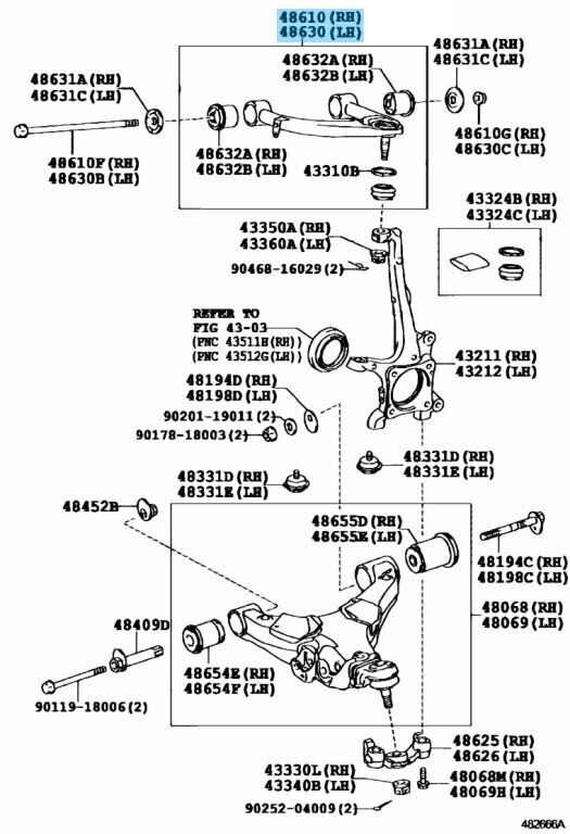 TOYOTA LAND CRUISER LX450D LX570 Genuine Front Suspension Upper Arm Set OEM