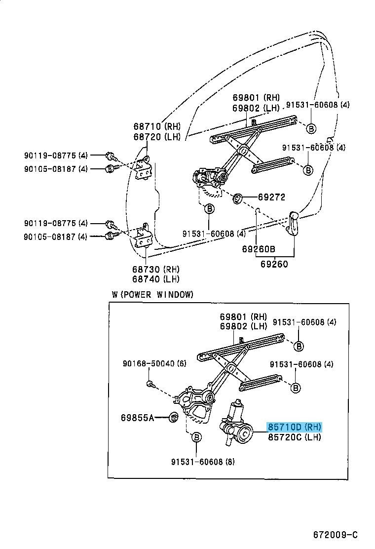TOYOTA RAV4 ACA21 2001-2005 Genuine Front Power Window Regulator Motor RH OEM