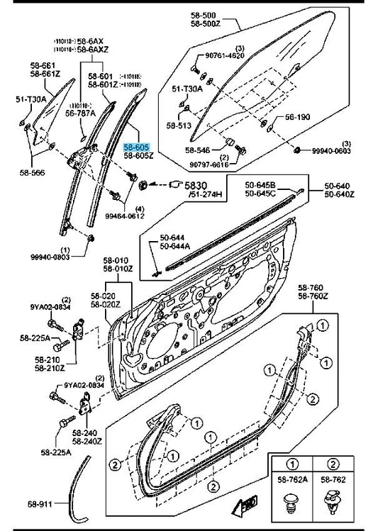 MAZDA MX-5 MIATA NC 2006-2015 Genuine Door Glass Channel RH NE51-58-605D OEM