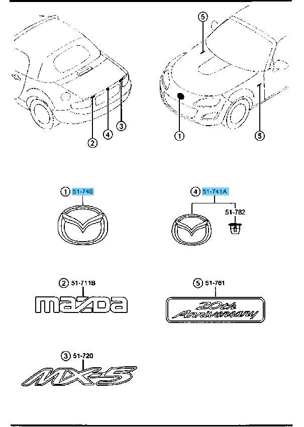 MAZDA MX-5 MIATA NC 2009-2015 Genuine Front Bumper Emblem & Rear Emblem Set OEM