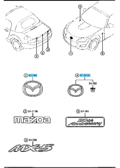 MAZDA MX-5 MIATA NC 2009-2015 Genuine Front Bumper Emblem & Rear Emblem Set OEM