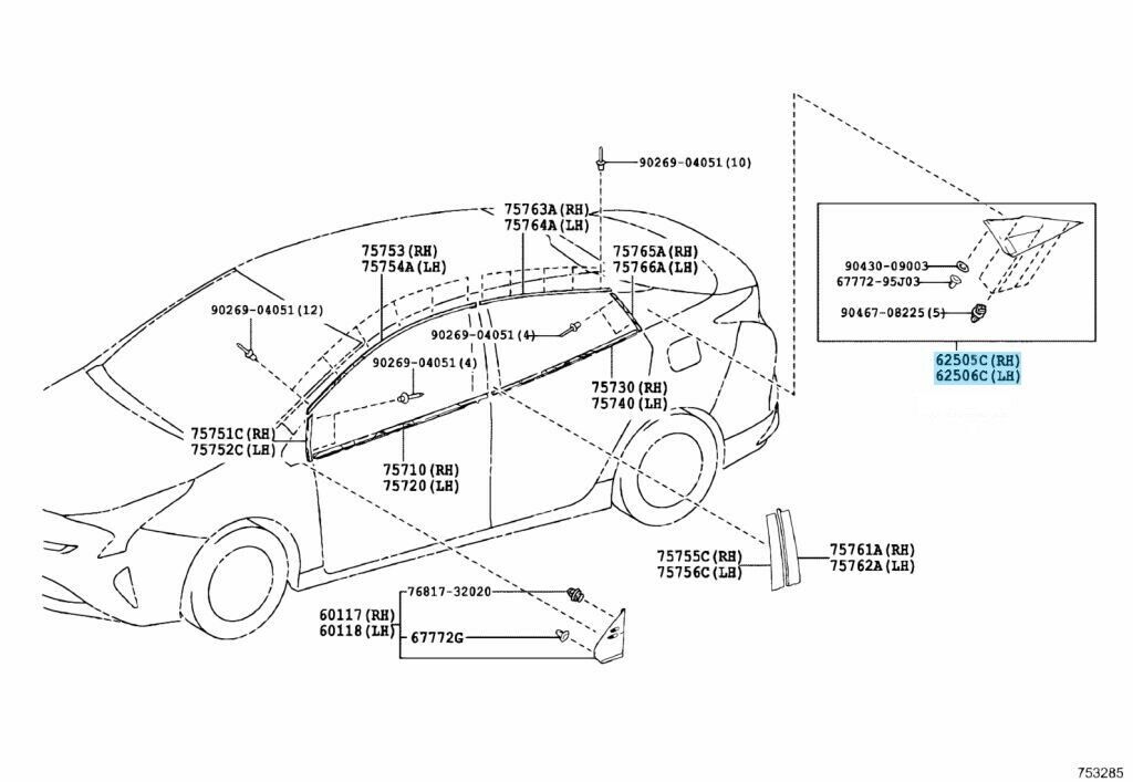 TOYOTA PRIUS ZVW50 ZVW52 16-18 Genuine Rear Quarter Molding Right & Left Set OEM