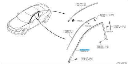NISSAN INFINITI G37 2008-2013 Genuine Body Side Weatherstrip RH 76860-JL00 OEM
