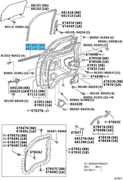 TOYOTA HIACE KDH220 '05-20 Genuine Front Door Glass Outer Weatherstrip R & L set