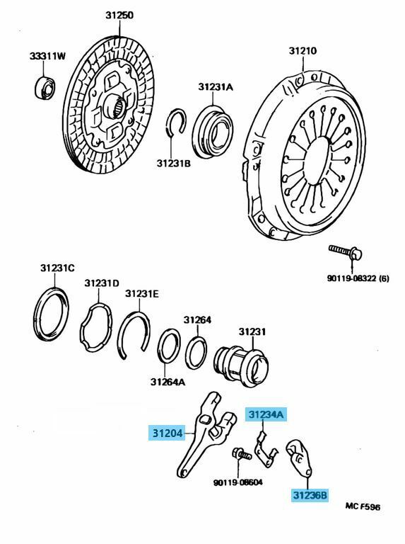 TOYOTA R154 Transmission Genuine Clutch Release Fork & Support & Spring Set OEM