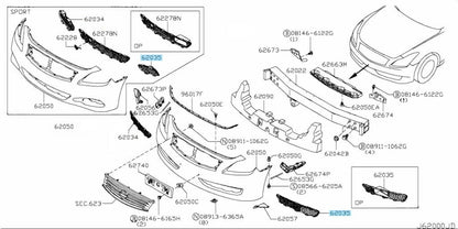 NISSAN INFINITY G37 #V36 2Door 08-10 Bumper Finish Panel Left 62257-JL11B OEM