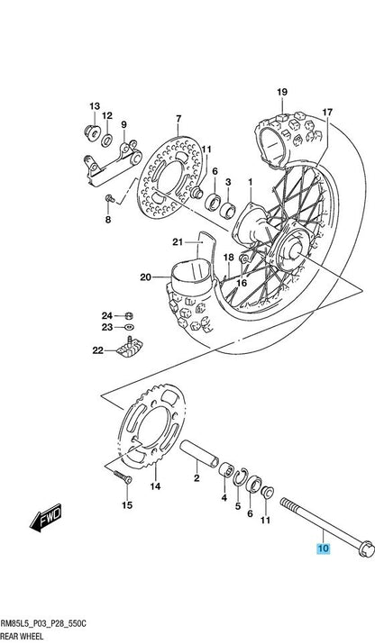SUZUKI RM85 2002-2010 2012 2015-2017 Genuine Rear Wheel Axle 64711-03B70 OEM