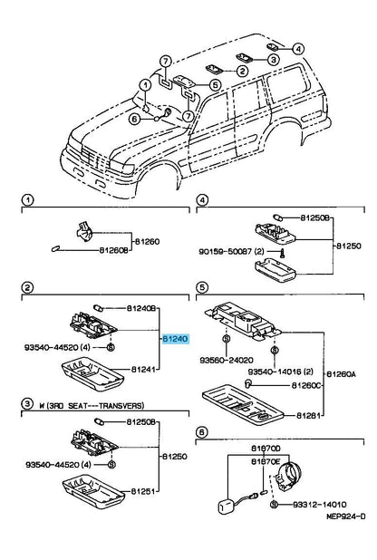 TOYOTA LAND CRUISER FZJ80L 91-96 Genuine Room Lamp Assy No.1 81240-60030-03 OEM