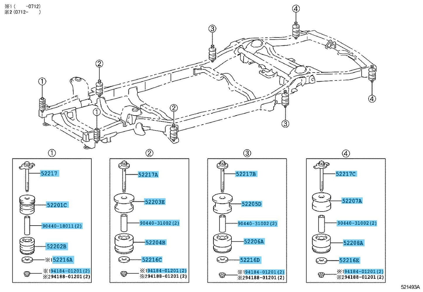 TOYOTA LAND CRUISER PRADO GRJ120 03-09 Genuine No.1-4 Up & Low Mounting R&L set