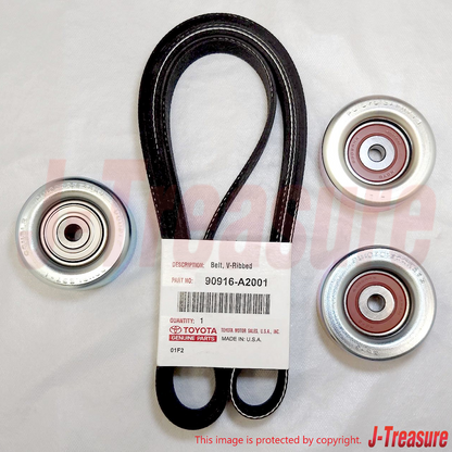 TOYOTA TACOMA GRN2## 05-14 Genuine 1GR-FE Drive Belt & Idle Pulley Set OEM