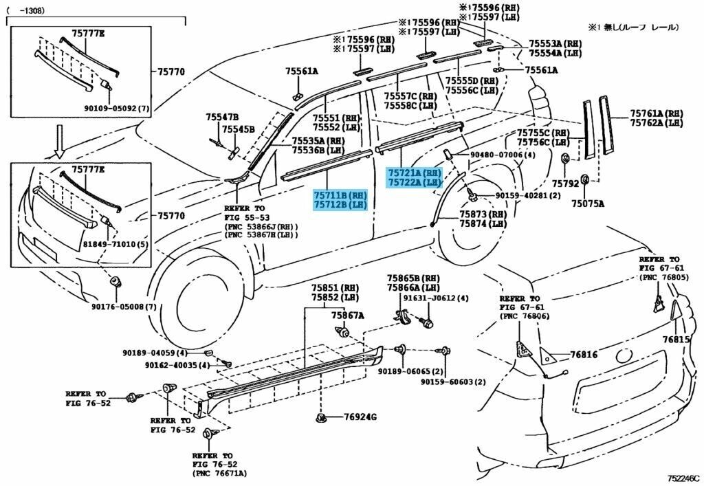 TOYOTA LAND CRUISER PRADO 150 Series 2010-2020 Genuine Door Belt Molding Set OEM