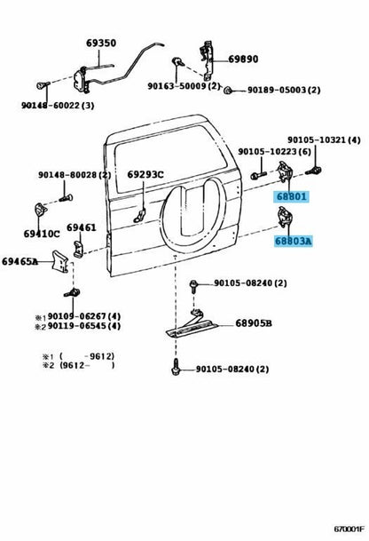 TOYOTA LAND CRUISER PRADO KZJ90 Genuine Back Door Hinge 68801-60030 x2 Set OEM