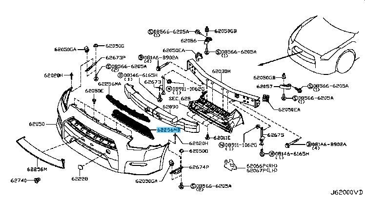 NISSAN GT-R R35 2011-2016 Genuine Front Bumper Lower Grille 62256-KB50B OEM