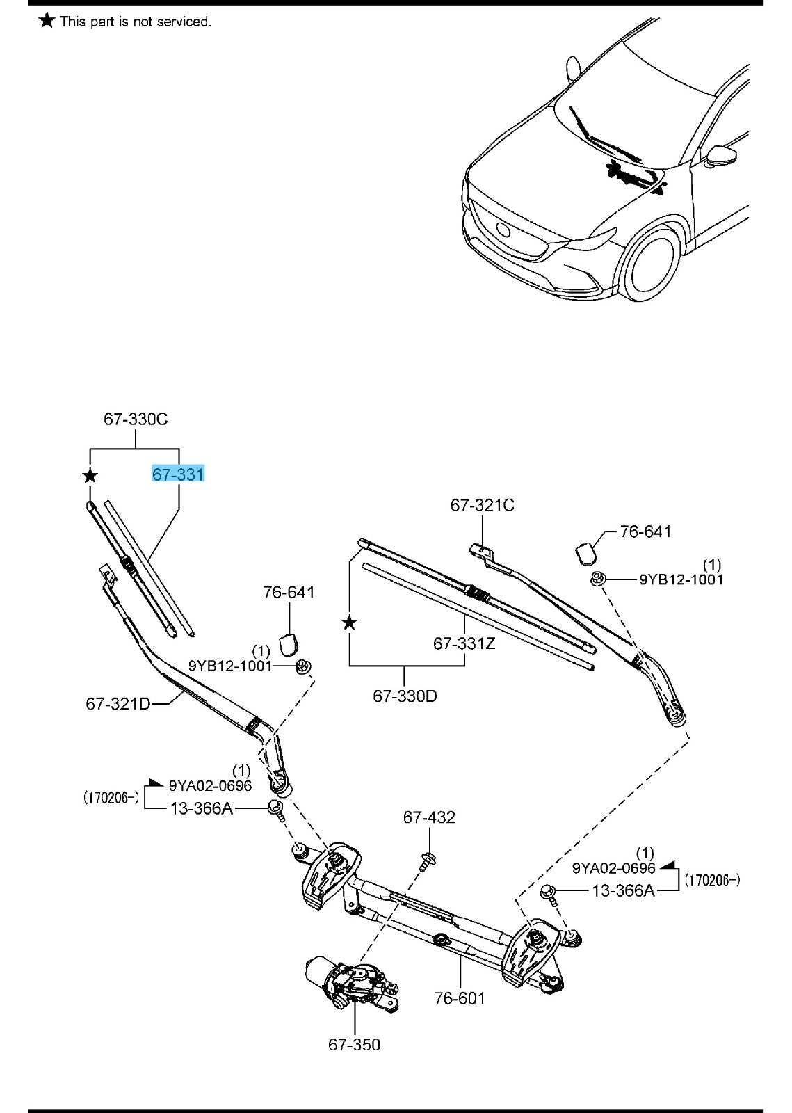MAZDA CX-5 KF2P KF5P KFEP 17-23 Genuine Front Wiper Blade RH TK78-67-333 OEM