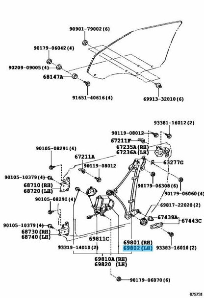 TOYOTA LEXUS ES300 97-01 Genuine Front Door Window Regulator LH 69802-33020 OEM