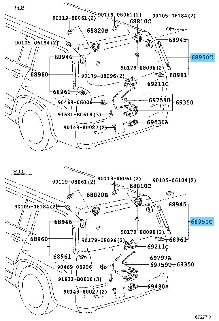 TOYOTA PROBOX NCP50 2002-2012 Genuine Back Door Stay Assy RH 68950-59115 OEM