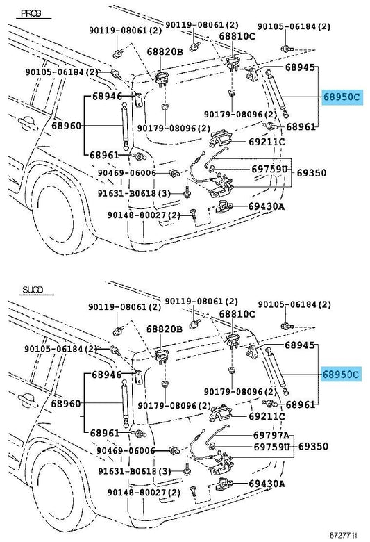 TOYOTA PROBOX NCP50 2002-2012 Genuine Back Door Stay Assy RH 68950-59115 OEM