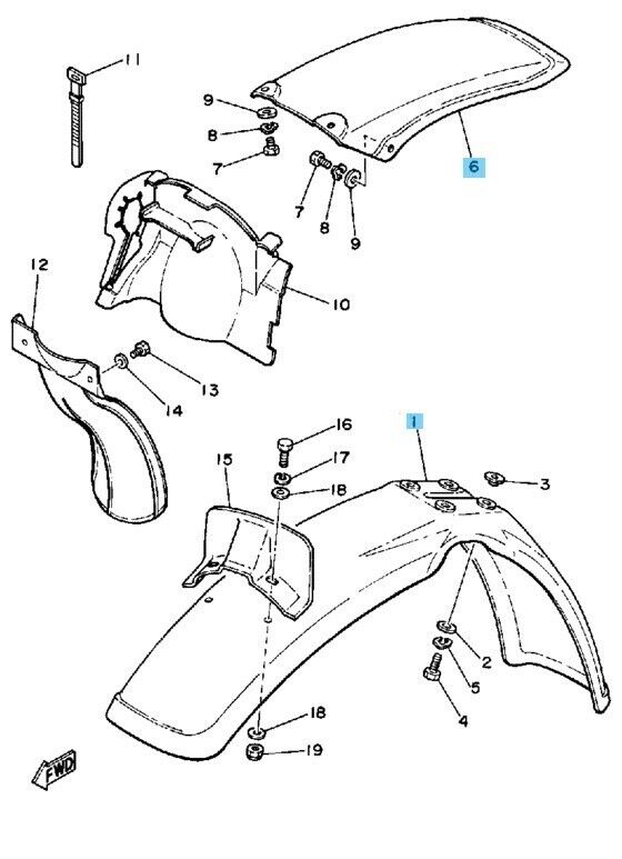 YAMAHA YZ250 1982-1984 Genuine Front & Rear Fender Yellow Set OEM