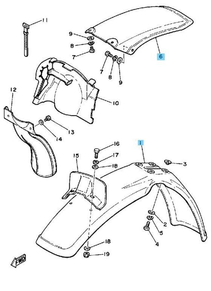 YAMAHA YZ250 1982-1984 Genuine Front & Rear Fender Yellow Set OEM