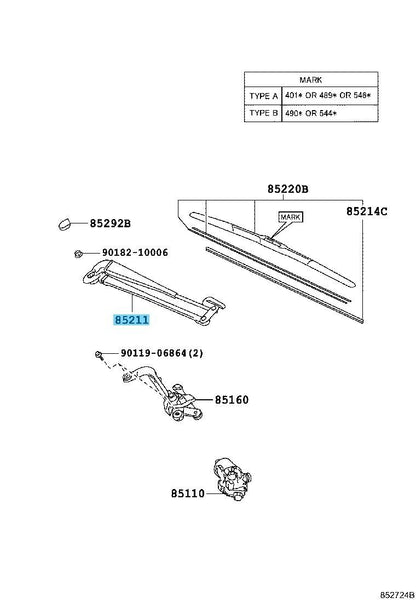 TOYOTA VITZ NSP130 2013-2017 Genuine Front Wiper Arm 85211-52520 RHD OEM