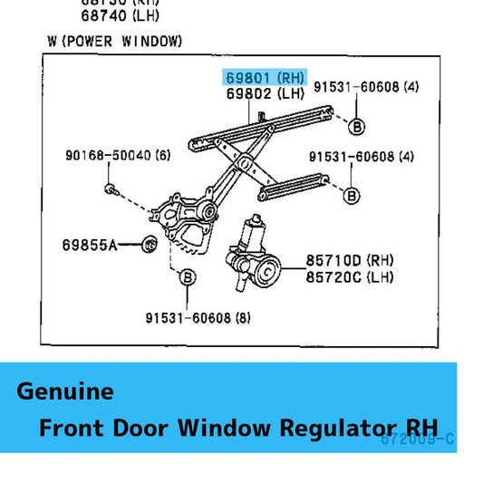 TOYOTA RAV4 ACA21 '01-05 Genuine Front Door Window Regulator RH 69801-42050 OEM