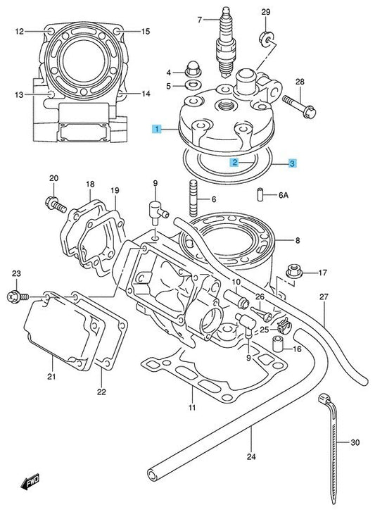SUZUKI RM125 05-06 Genuine Cylinder Head & O-Ring No.1 & O-Ring No2 Set OEM