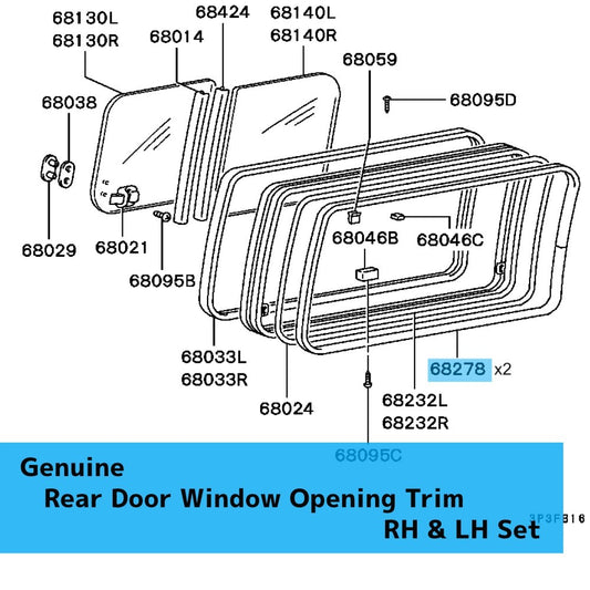 MITSUBISHI DELICA P0#W Genuine R/Door Window Opening Trim MB478724 RH & LH Set