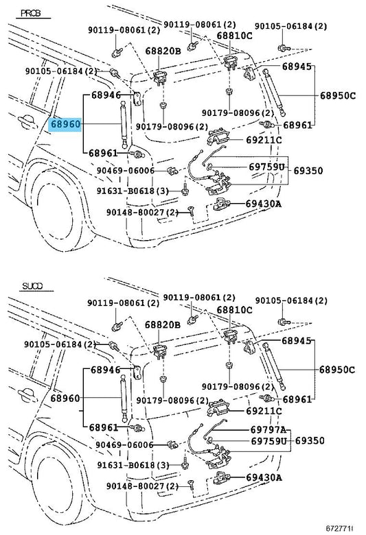 TOYOTA PROBOX NCP50 2002-2012 Genuine Back Door Stay Assy LH 68960-59085 OEM