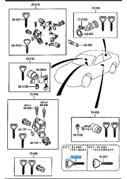 MAZDA 626 CAPELLA GF 1998-2002 Genuine Primary Blank Key GD7B-76-201A OEM