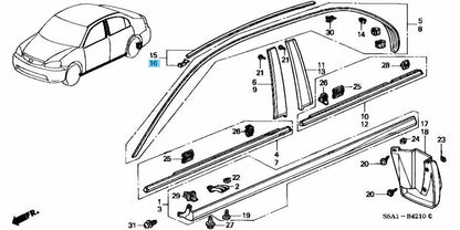 HONDA CIVIC 4Door ES# 00-05 Genuine Roof Molding Assy LH 74316-S5A-J01 OEM