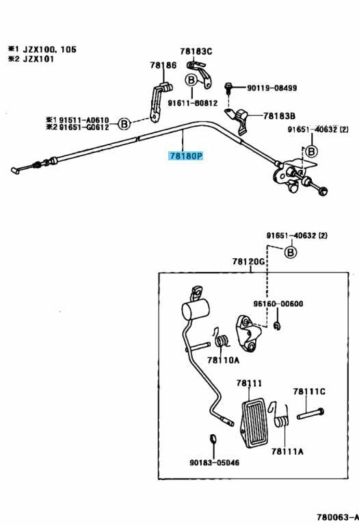 TOYOTA CHASER CRESTA MARK II JZX100 Genuine 1JZGTE Accelerator Control Cable OEM