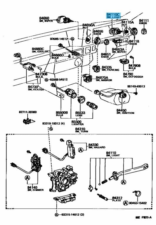 TOYOTA SPRINTER TRUENO AE86 80-87 Genuine Light Control Switch Assy 84110-12120