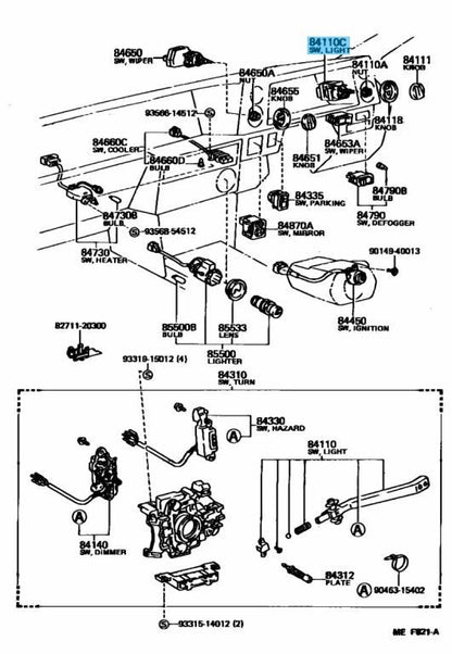 TOYOTA SPRINTER TRUENO AE86 80-87 Genuine Light Control Switch Assy 84110-12120