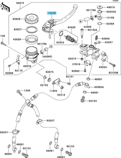 KAWASAKI NINJA ZX-6R ZX600 07-12 Genuine Front Brake Lever Comp 13236-0103