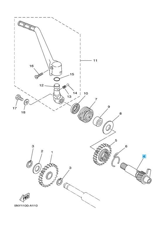 YAMAHA YZ125 1997-2004 Genuine Kick Axle Assy 1LX-15660-03-00 OEM