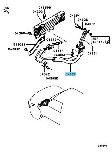 MITSUBISHI MONTERO V75W 01-06 Genuine Engine Oil Cooler Feed Hose MR431081 OEM