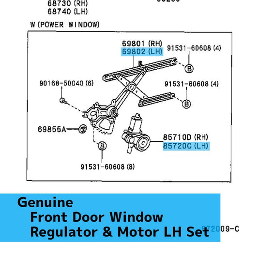 TOYOTA RAV4 ACA21 '01-05 Genuine Front Door Window Regulator & Motor LH Set OEM
