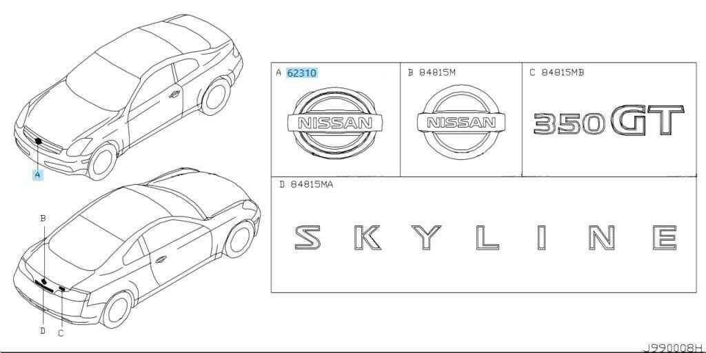 NISSAN SKYLINE V35 G35 COUPE 03-07 Genuine Front Grille Emblem 62890-AM900 OEM