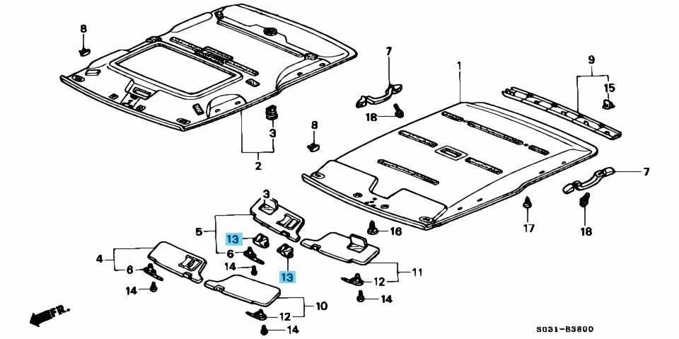 HONDA CR-V RD1 97-01 Genuine Sunvisor Holder RH & LH 88217-S04-003ZA OEM x2 set