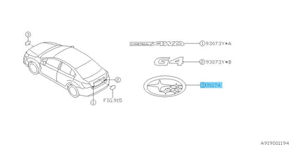 SUBARU IMPREZA GJ# GP# 12-14 Genuine Front Grille Ornament Emblem 93013FJ000 OEM